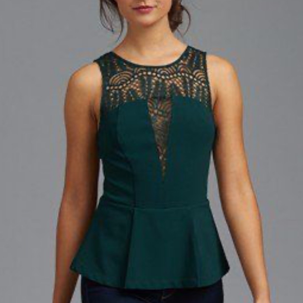 Dynamite Green Peplum Top with lace